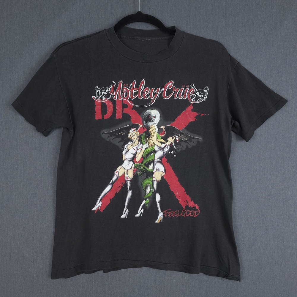Motley‎ Crue Dr. Feelgood World Tour Shirt Mens Large Faded Black Single Stitch